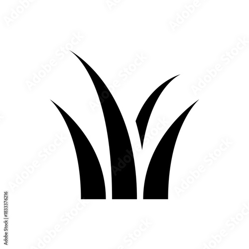 Illustration of a clump of grass with three blades in solid black against a white background space