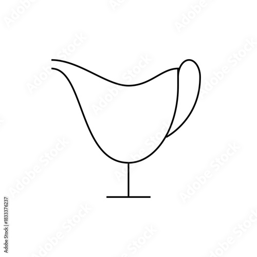 Illustration of a simple white gravy boat with a spout and a handle, outlined in black on white background