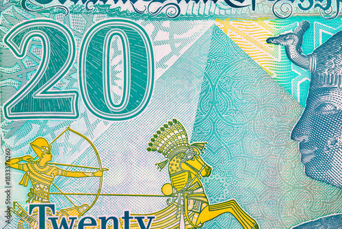 20 Pounds Egypt with a fragment of the image for designers. National currency Egypt. Polymer money.