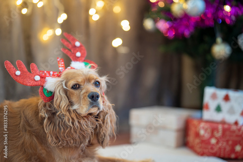 dog in christmas hat