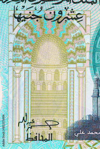 20 Pounds Egypt with a fragment of the image for designers. National currency Egypt. Polymer money.