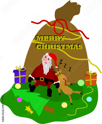 Santa and Rudolph tired sleeping