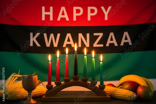 Kwanzaa celebration with kinara candles and fruits on a table display 4k video