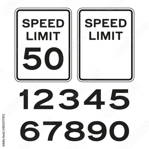 speed limit sign icon vector, representing road traffic regulations, safety signs,