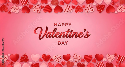 Happy valentine's day message with hearts border on pink background 4k video