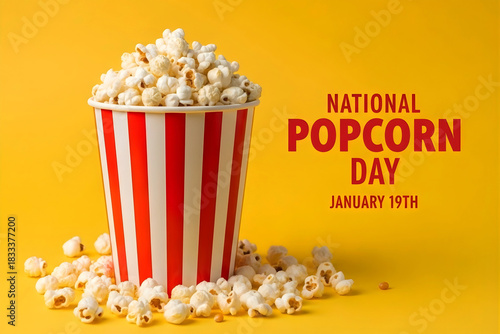 National popcorn day celebration with bucket full of popcorn snack food 4k video