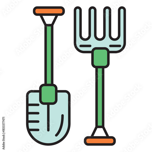 Farm shovel pitchfork colored icon