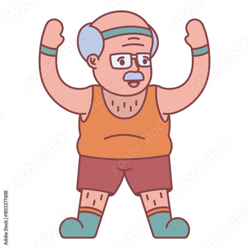 Grandpa character exercising flat