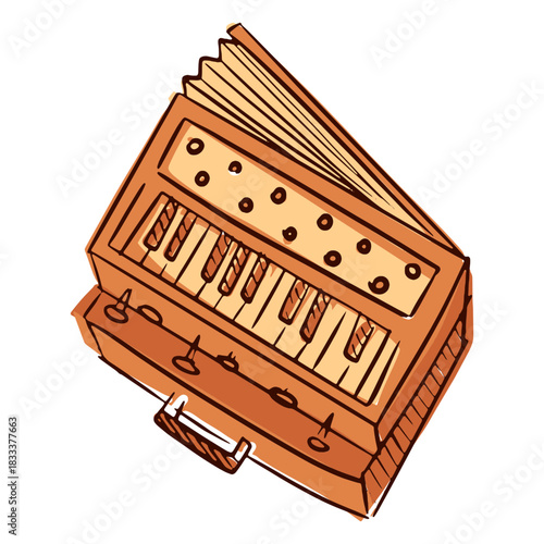 Indian musical instrument harmonium hand drawn