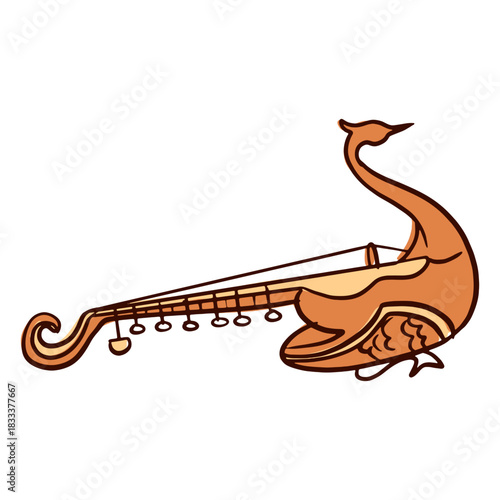 Indian musical instrument mayuri hand drawn
