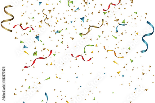 Colorful celebration confetti frame background, Glitter confetti frame background. Anniversary celebration banner. Bright festive tinsel. Birthday party backdrop. Holiday design.