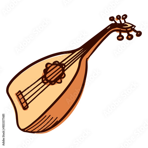 Indian musical instrument pipa hand drawn