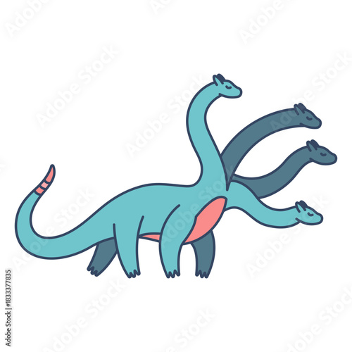 Monster four headed dinosaur flat