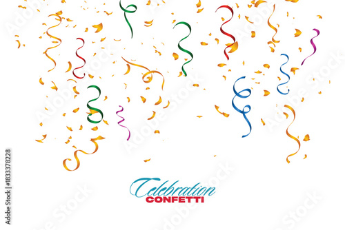 Colorful celebration confetti frame background, Glitter confetti frame background. Anniversary celebration banner. Bright festive tinsel. Birthday party backdrop. Holiday design.