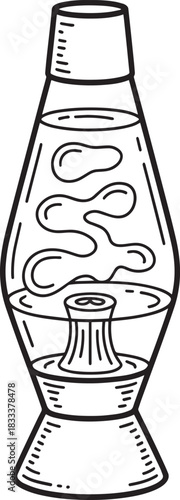 Lava lamp drawing cylindrical vertical container with colorful wax slowly floating liquid