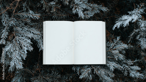 Blank Notebook Center of Winter Fir Branches