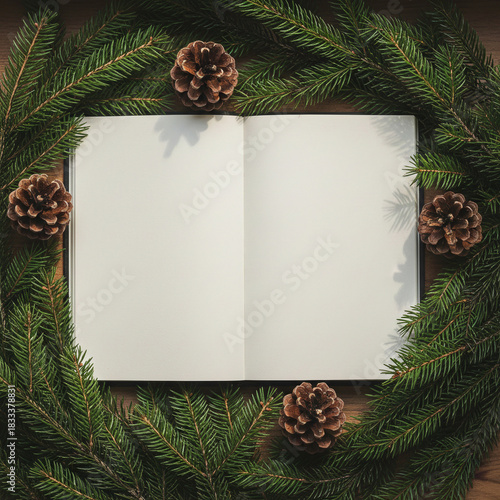 Blank Notebook Christmas Wreath Pine Cone Frame