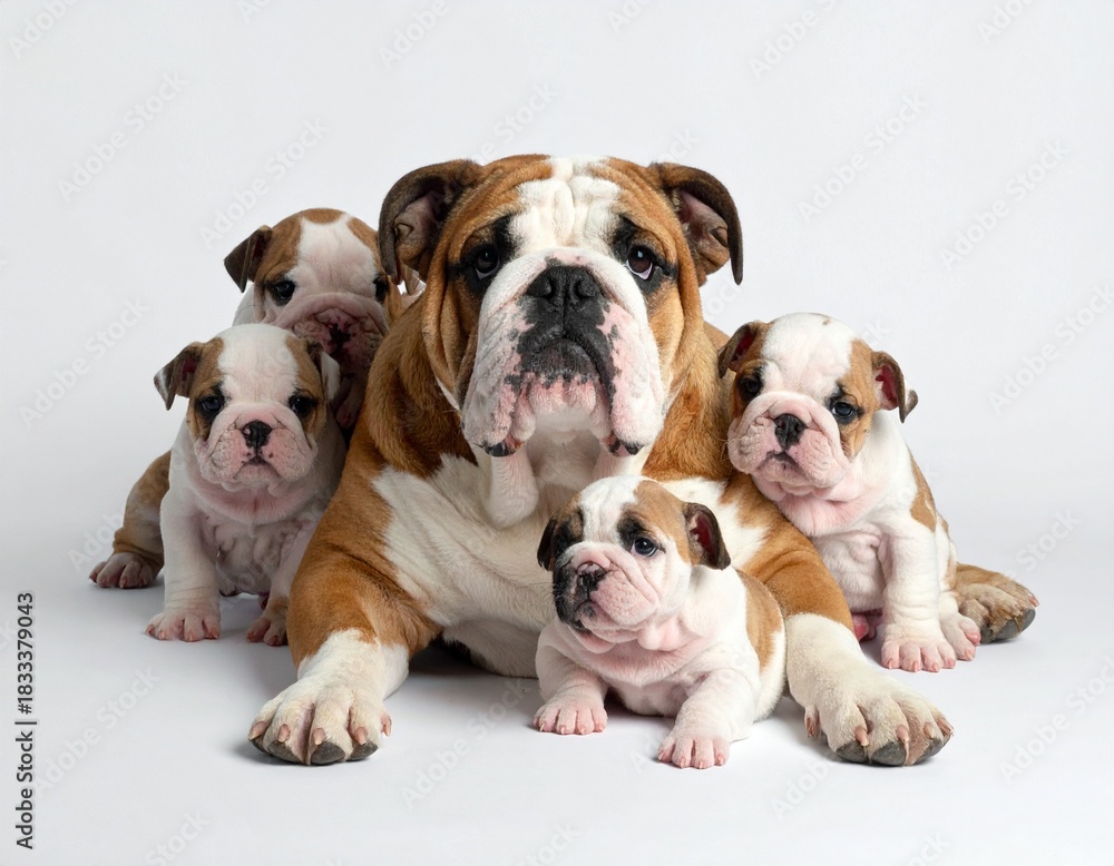 Obraz premium Dog with some babies on white background