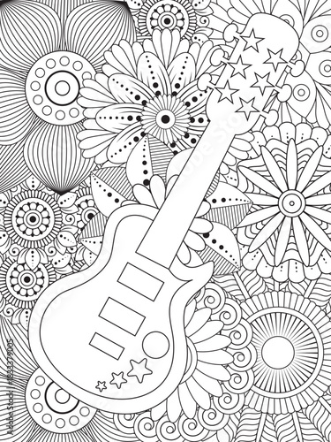Guitar with flower coloring book  for kids