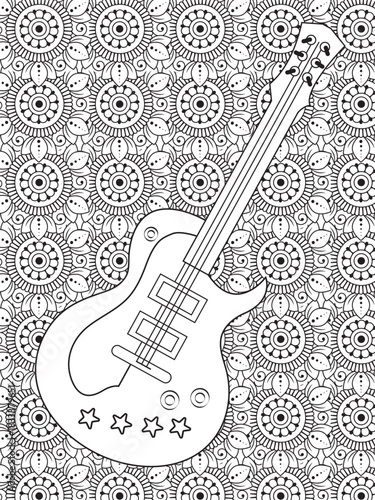 Guitar with flower coloring book  for kids