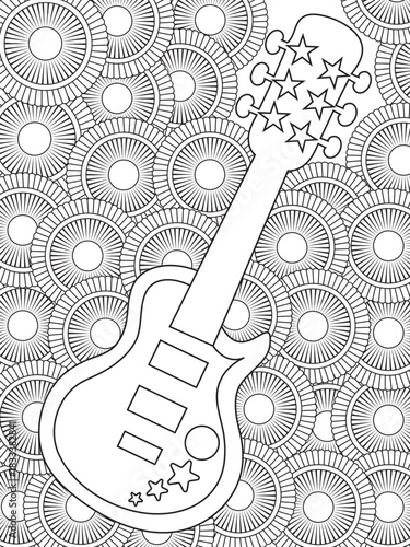 Guitar with flower coloring book  for kids