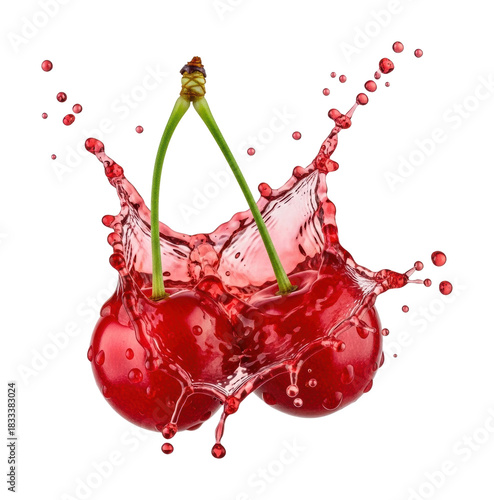 Cherry splashing water droplets nature food freshness isolated on transparent background