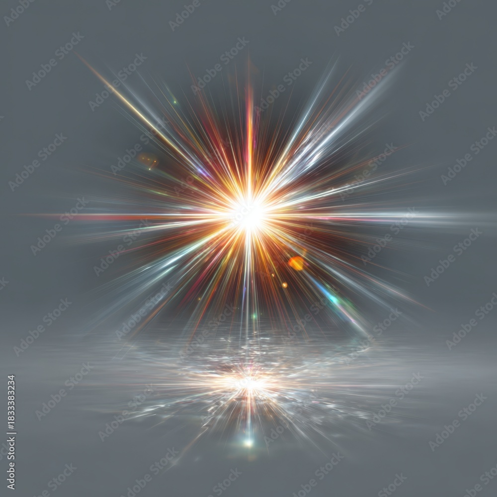 Obraz premium Bright golden explosion with radiating light bursts and energy arcs shows a celestial event like supernova or energy burst