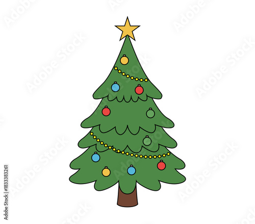 Árbol navideño decorado con estrella y luces sobre fondo blanco