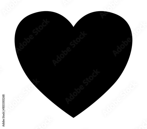 Corazón negro centrado sobre fondo blanco minimalista