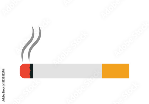 Cigarrillo encendido con humo sobre fondo blanco