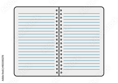 Cuaderno abierto con páginas rayadas y espiral metálica