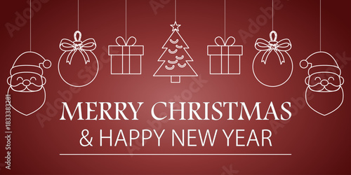 Banner minimalista de navidad y año nuevo con adornos de navidad