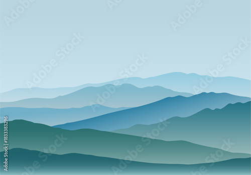 Capas de montañas abstractas en tonos azules y verdes