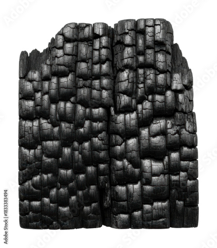 Charred wood installation urban gallery display modern nature isolated on transparent background