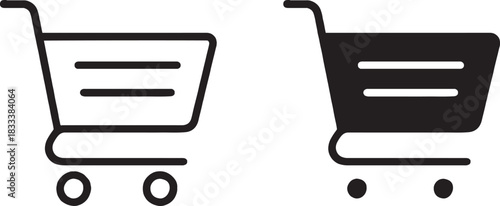 Shopping cart icon vector set. Retail supermarket trolley symbol. Simple grocery basket line icon set. Online purchase or buy cart sign. Add to cart symbol. 