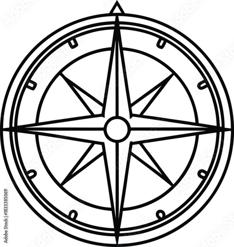 Compass rose outline vector illustration showing direction Vector