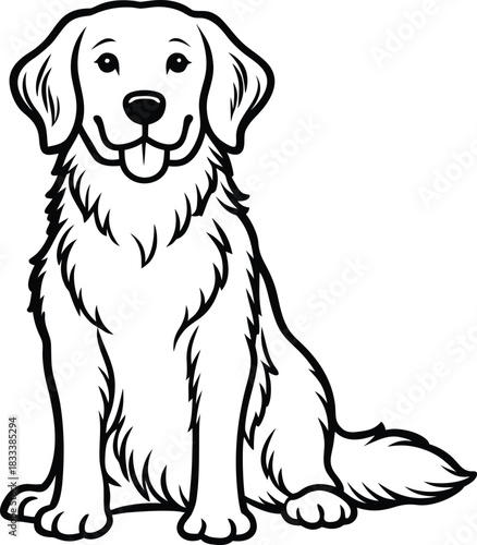 Golden retriever dog sitting, full length vector line art illustration Vector