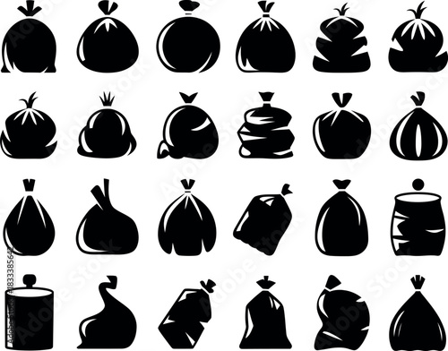 Garbage Bag Silhouette Collection Vector Illustration on White Background