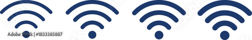 Wireless Network and Wi-Fi Signal Strength Indicator Icon Set, Featuring Different Connection Levels, Hotspot, and Internet Technology Vector Graphics