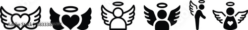 Angel, Wings, and Halo Icon Set, Featuring Guardian Angels, Cherub Heart Symbols, Heavenly Figures, and Divine Love Vector Graphics Collection