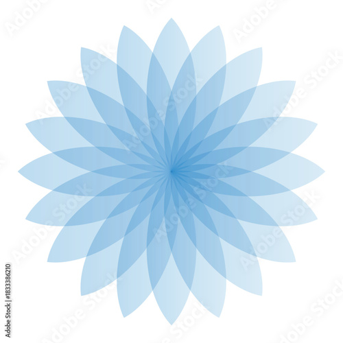 Abstract blue flower vector illustration transparent overlapping petals isolated on white background for graphic design