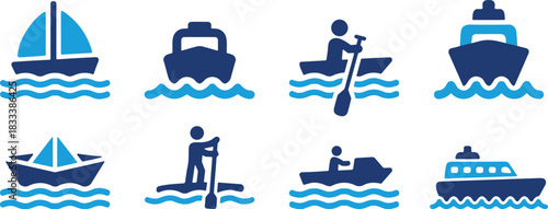 Icon Collection: Marine Transportation, Boating, Water Sports, and Maritime Recreation Vector Graphics for Websites, Apps, and Digital Design
