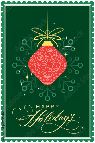 christmas greeting card, holiday greeting card elements greeting text lettering green background vector eps