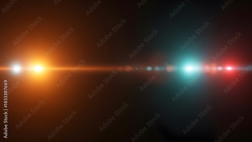 Fototapeta premium Overlay of Bright Lens Flares Across a Dark Background for Digital Composition