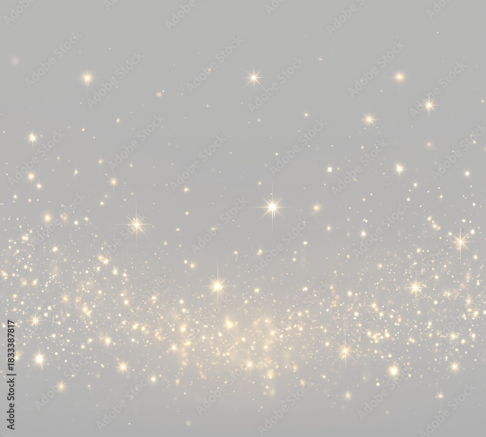 Fototapeta premium Golden dust png glows with yellow sparkles, Christmas light, and floating particles. Tiny sparks create magical highlights and soft bokeh effects. Perfect for festive overlays and holiday cards.