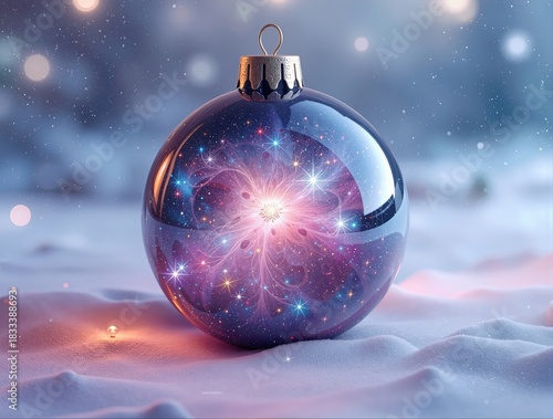 Cosmic Christmas Ornament Glowing in Winter Wonderland