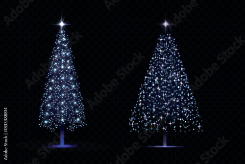 Bright festive tree made of colorful bokeh and glitter. Abstract light christmas tree with shimmering light reflections. eps10