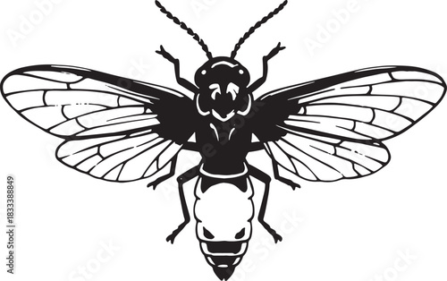 Stylized bee silhouette with wings and antennae