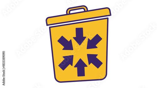 A simple cartoon illustration of a yellow trash can with purple arrows inside it