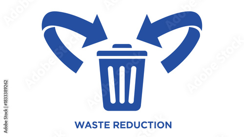 Blue recycling symbol featuring a trash can with circular arrows representing waste reduction
